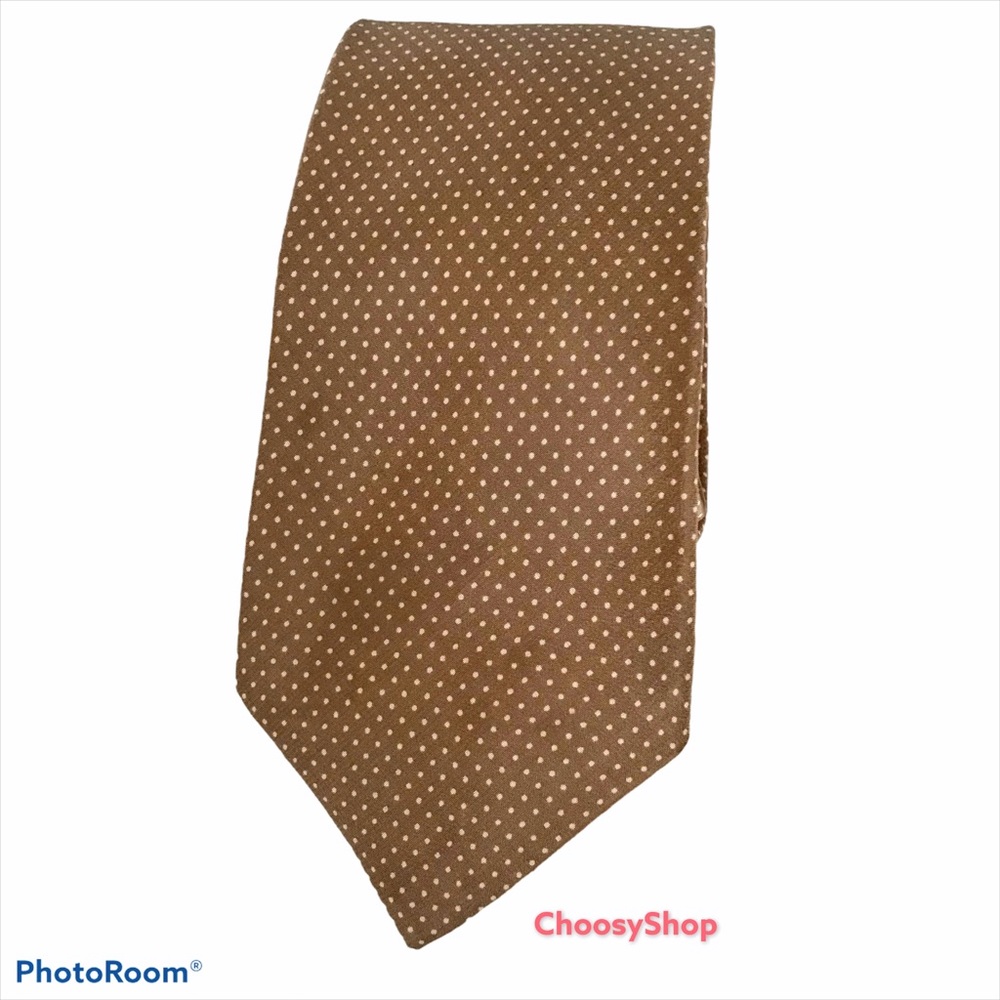 Silk Tie Tan White Dot Handmade in Italy Paco Rabonne 3”W